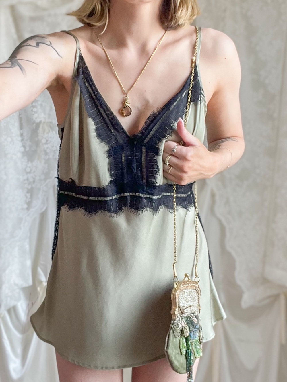 Sage Eyelash Lace Cami Slip